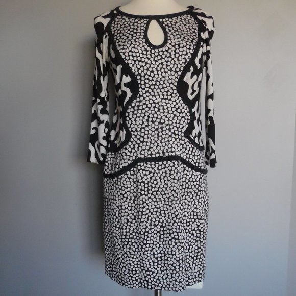 Diane von Furstenberg Black White Rose Heart Firebird Mosaic Silk Mini Dress 8 - Picture 6 of 13